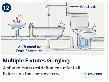 Multiple plumbing fixtures connected to a shared drainage and vent system.